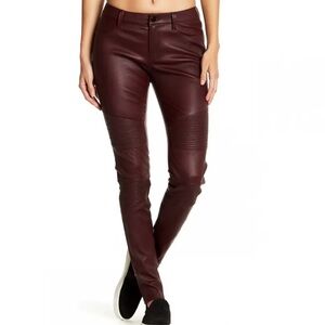 Bebe Skinny Moto Biker Coated Pants Jeans Burgundy Size 26 Thmblr Y2K Bikercore